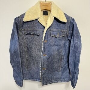 Vintage Sears Roebuck Sherpa Lined Denim Jacket Trucker Blue USA Men Large